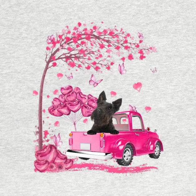 Valentine's Day Love Pickup Truck Scottish Terrier by Vintage White Rose Bouquets